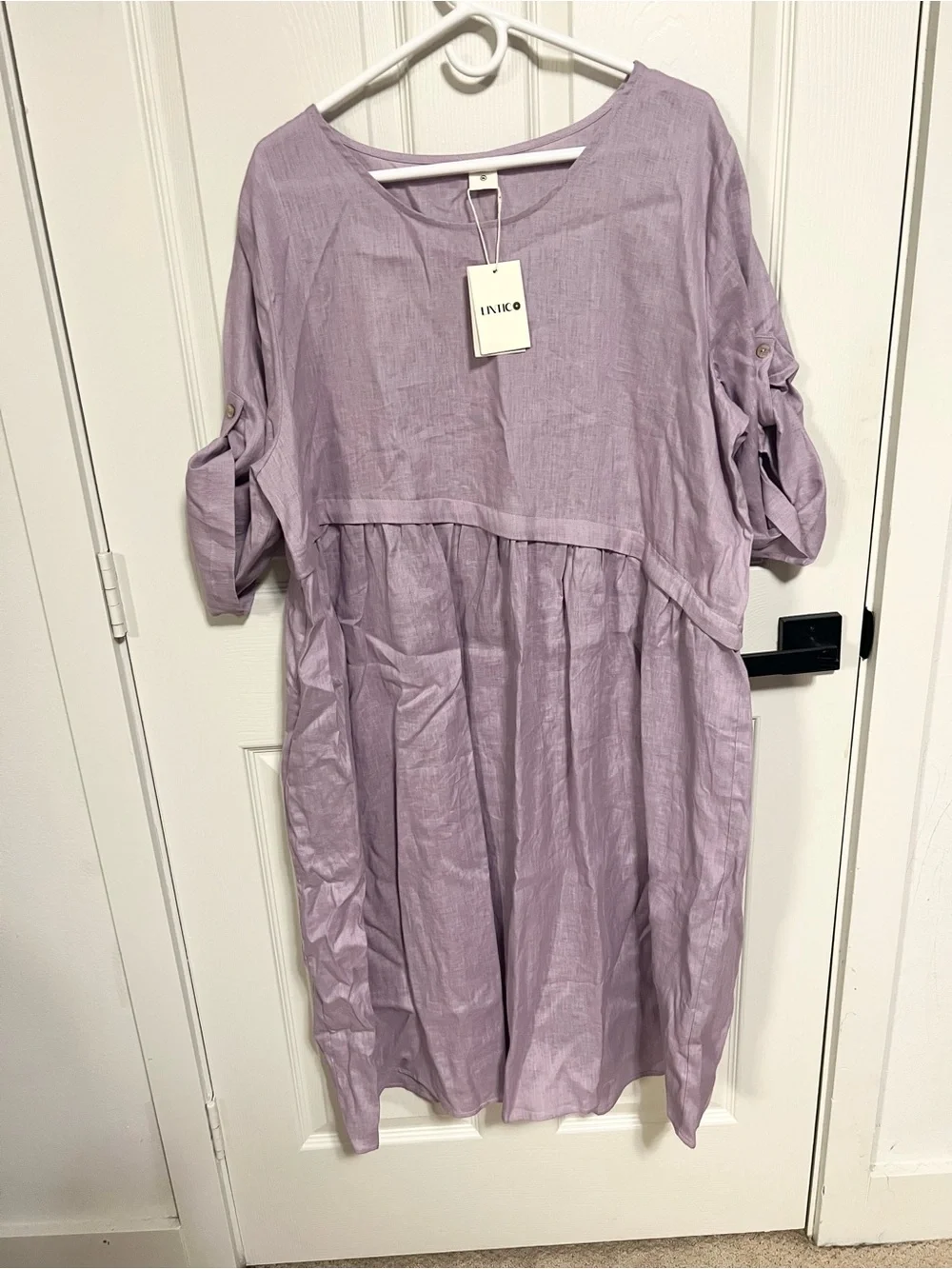 NWT  Lintico 100% Linen Midi Dress XXL Lavender Asymmetrical relaxed